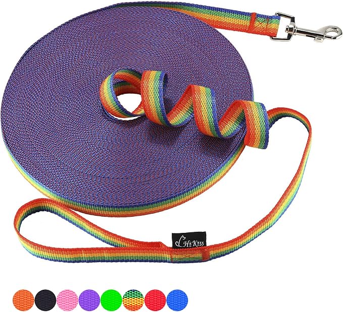Hi Kiss Dog/Puppy Obedience Recall Training Agility Lead - 15ft 20ft 30ft 50ft 100ft Training Leash - Great for Training, Play, Camping, or Backyard (15 Feet, Rainbow) by HiKiss