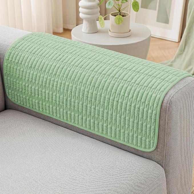 Foxdecor Couch Arm Covers for Sofa Arm Chair Covers Set of 2 | Sofa Arm Covers Cat Scratch Resistant Couch Protectors, Washable Armrest Cover Furniture Arm Covers, Sage Green 20x20 in by Unknown