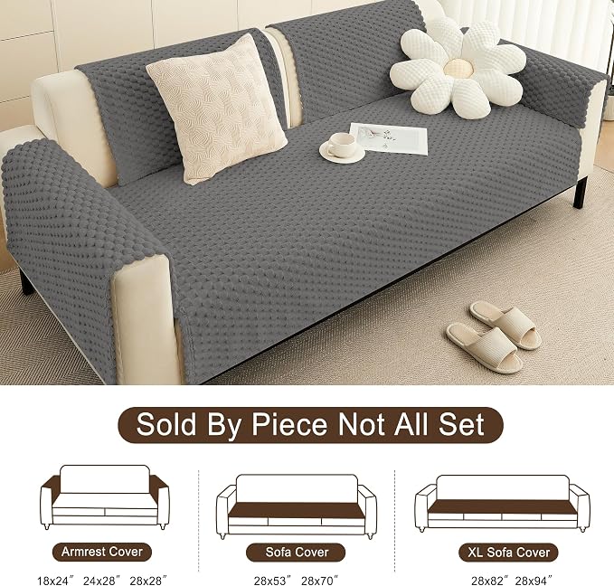 Foxdecor Couch Cover for Dogs Sofa Covers Non Slip Couch Pad Pet Friendly | Pet Couch Covers Washable Sofa Protector, Furniture Cover Couch Seat Protector for Living Room, Grey 28x53 Inch - Image 6