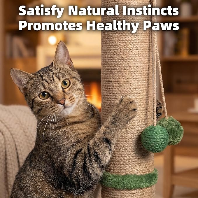 Fantasreen Cat Scratching Post 35'' Tall with Toy Mouse for Indoor Cats, Green - Image 4