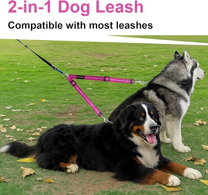 MingXpet Double Dog Leash for Two Dogs, No Pull Dog Leash, 360° Swivel No Tangle for Large Dogs Walking & Training, Shock Absorbing Reflective Bungee, Rose - Image 6