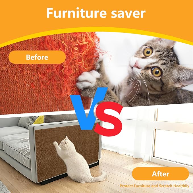 Cat Scratch Pad for Wall, Scratch Furniture Protector(39.3”×15.8”) | Cuttable and Adhesive Cat Scratching Mat, Fun Interactive Scratcher (Brown) - Image 4