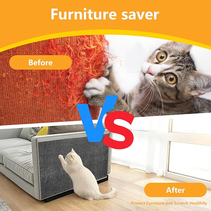 Cat Scratch Pad for Wall, Scratch Furniture Protector(78.7”×15.8”) | Cuttable and Adhesive Cat Scratching Mat, Fun Interactive Scratcher (Dark Gray) - Image 4