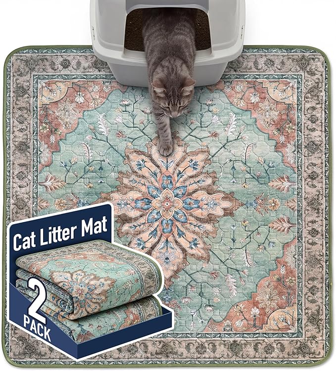 Hompet Cat Litter Mat 2 Pack, 36x36 Large Machine Washable Trapping Mats for Cats, Super Absorbent & Urine-Proof Cat Litter Box Mat for Floor, Waterproof & Non Slip Kitty Litter Rug by Hompet
