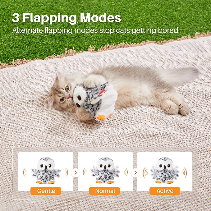 Potaroma Flapping Owl Cat Toys (No Flying), Lifelike Bird Chirp, Rechargeable Touch Activated Kitten Toy, Interactive Catnip Kicker Exercise Toys 4.0" for All Breeds | Rechargeable Touch Activated Kitten Toy, Interactive Catnip Kicker Exercise Toys 4.0... - Image 3