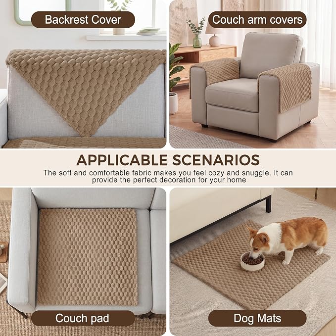 Foxdecor Couch Arm Covers for Sofa Arm Chair Covers Set of 2 | Sofa Arm Covers Cat Scratch Resistant Couch Protectors, Washable Armrest Cover Furniture Arm Covers, Brown 28x28 in - Image 5