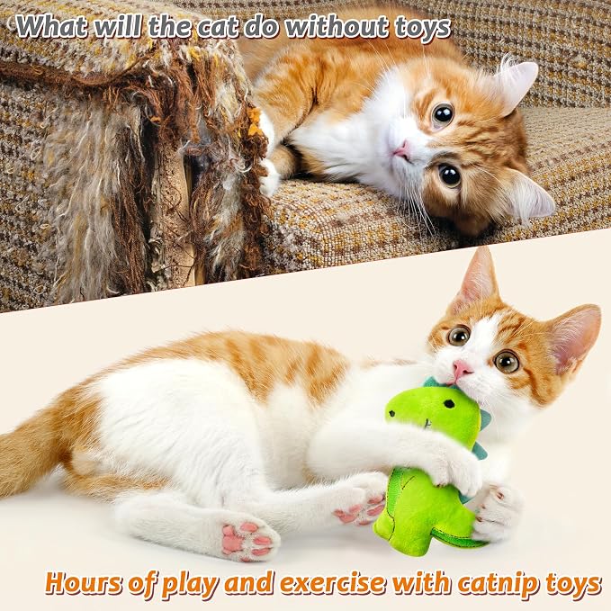 MALLMALL6 5Pcs Dinosaur Catnip Toys for Cat, Indoor Cat Chew Bite Kick Catmint Pet Supplies for Kitten Lover Gifts, Interactive Pet Toy with Cute Expression - Image 5