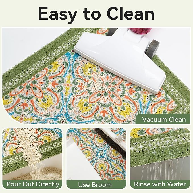 Cat Litter Mat, 33"x22" High-Density PVC Cat Litters Trapping Mat, Waterproof & Non-Slip Backing, Litter Box Catcher, Soft on Kitty Paws, Easy Washable Pet Supplies Bean-Green - Image 4