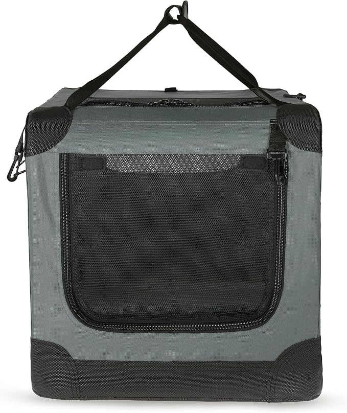 Amazon Basics 4-Door Portable Folding Soft Dog Crate, Collapsible Travel Kennel for Cat, Dog, and Small Animals, Pop Up with Fleece Mat, Water-Resistant Base, Grey, 36" x 24" x 24" - Image 5