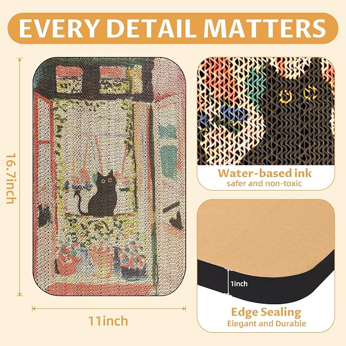 Cat Wall Scratcher, Art Cat Scratching Board for Indoor Cats | Wall Mounted Cat Scratch Pad, Water-Based Ink, Hook&Loop Strips, Floor or Wall Use, 16.7x11x1 Inch, The Open Window - Image 2