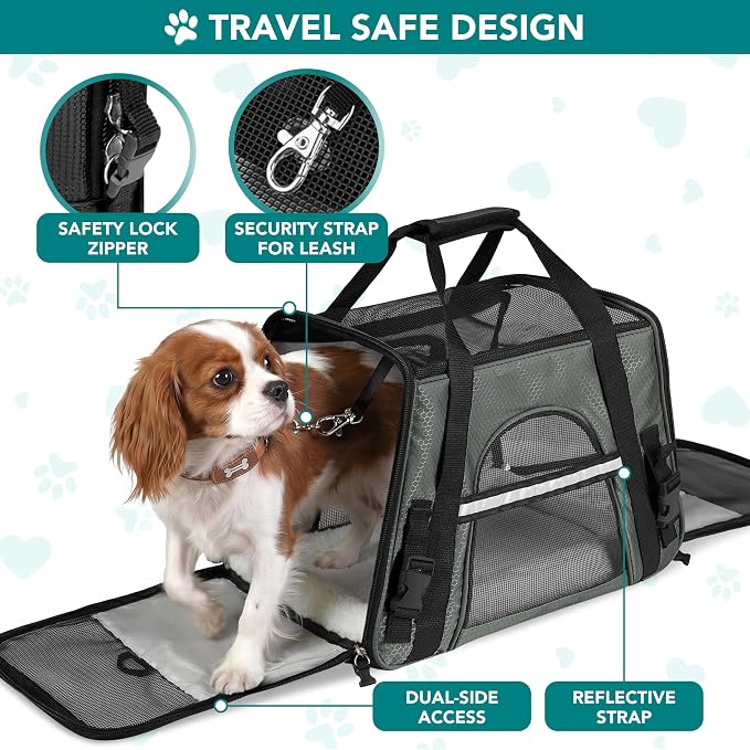 PetAmi Airline Approved Pet Carrier for Cats & Small Dogs, Small, Dark Gray | Soft Sided TSA Travel Bag, Sherpa Bed, Breathable Mesh Ventilation, Collapsible Bowl, Fits Under Seat, Up to 18 lbs - Image 4