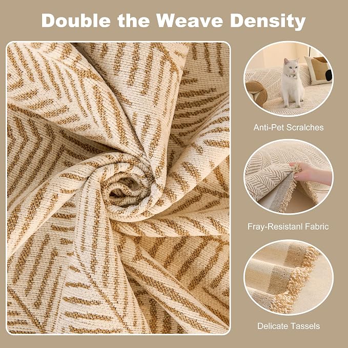 Couch Covers for Sofa, Sofa Covers Washable, Sectional Couch Covers, Sofa Covers for 2 Cushion Couch, Non Slip Stripe Sofa Slipcovers Furniture Protector (Khaki, 71x118) - Image 8