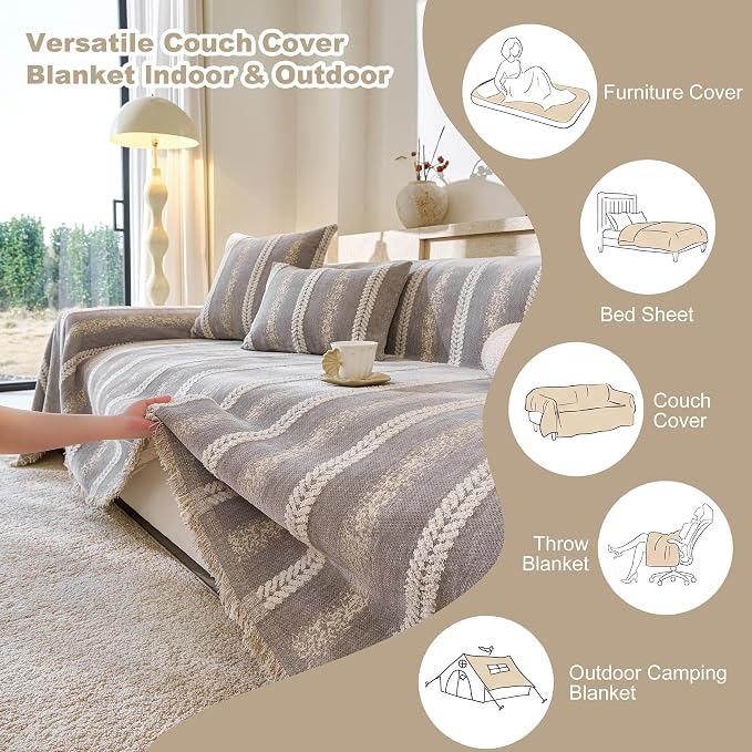 Couch Cover for Dogs Washable Sofa Cover, Sectional Couch Covers, Sofa Covers for 2 Cushion Couch, Non Slip Stripe Sofa Slipcovers Furniture Protector (Light Grey, 71 * 150) - Image 3