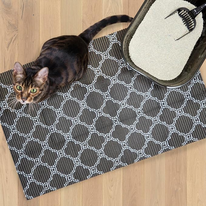 Fresh Kitty Durable XL Jumbo Foam Litter Box Mat – No Phthalate, Water Resistant, Traps Litter from Box, Scatter Control, Easy Clean Mats – Black & White 40"x 25", Black/White Quatrefoil (9036) - Image 4