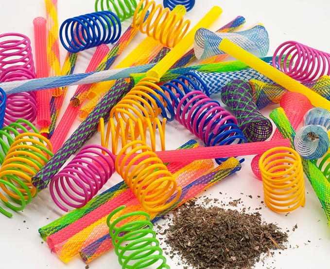 Fashion's Talk 49PCS Cat Spring Toy for Kitten Catnip Bag Mesh Tubes Spring Cat Toy Bulk for Indoor Cats Kitty - Image 4
