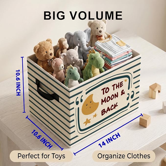 To The Moon Back Storage Bins Box with Handles, Calming Collapsible Storage Basket, Moon Stars Foldable Basket for Organizing Playroom Nursery Bedroom Toys Books Clothes - Image 3