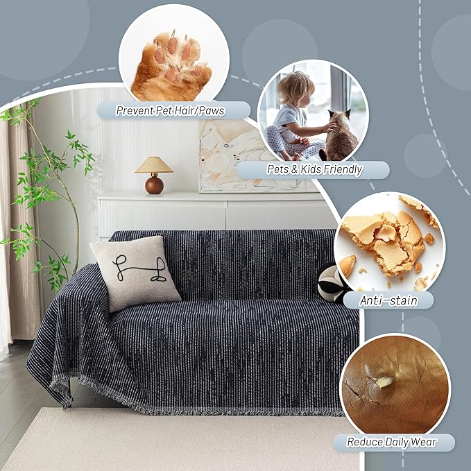 MYSKY HOME Couch Covers for 2 Cushion Couch Sofa, Chenille L Shape Sectional Couch Cover - Pet-Friendly, Machine Washable, Non-Slip Sofa Protector for Dogs, Kids, 71"x118", Navy - Image 3