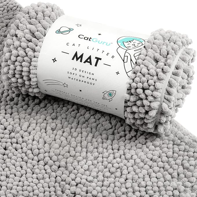 CatGuru Cat Litter Mat, Medium, Extra Large, XXL, Waterproof Litter Box Mat, Non Slip Kitty Litter Mat, Machine Washable Litter Trapping Mat, Soft Litter Tray, Cat Stuff (XXL, Gray/Heavy-Duty) by CatGuru
