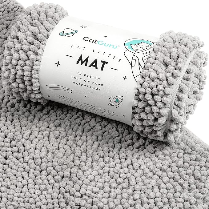 CatGuru Cat Litter Mat, Medium, Extra Large, XXL, Waterproof Litter Box Mat, Non Slip Kitty Litter Mat, Machine Washable Litter Trapping Mat, Soft Litter Tray, Cat Stuff (Medium, Gray/Heavy-Duty) by CatGuru