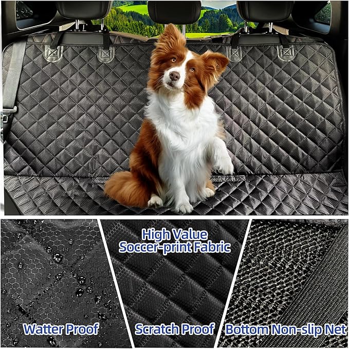 JSTHT Dog Car Seat Covers for Back Seat Waterproof Bench Seat Cover Protector Nonslip Durable Soft Pet Back Seat Covers for Car, Truck, & SUV (Black) - Image 3