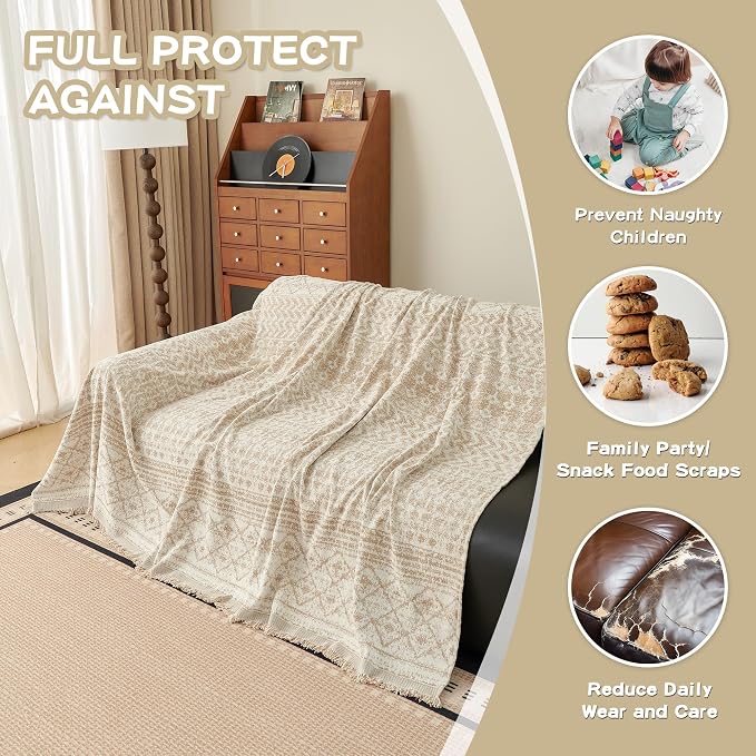 MEETSKY Boho Couch Cover for Sectional Sofa, Chenille Loveseat Sofa Covers Washable Pet Friendly Geometric Couch Covers - Image 4