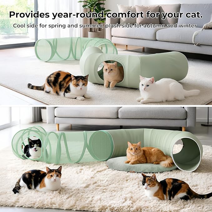 COZIWOW Cat Tunnel Bed for Indoor Cats, 2-in-1 with Splicing | Design & Dual Material Cushion, Adjustable & Foldable Shape, Cat Donut Tunnel with Washable Cushion for Kitten/Bunnies - Image 3