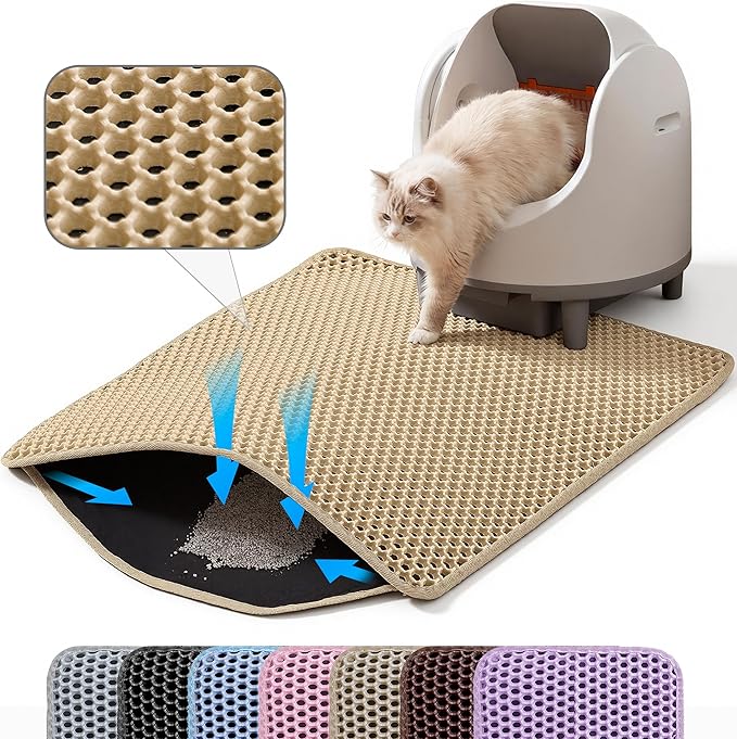 Extra Large Cat Litter Mat XXL, Double Layer Honeycomb, Beige | 46x26”, Reduces Litter Tracking, Easy to Clean, Waterproof, Non-Slip, Soft on Paws, Scratch Resistant, Beige, XXL by Petinstinct