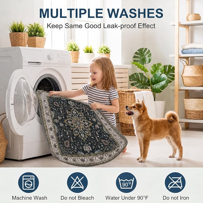 Washable Pee Pads for Dogs,Great Urine Absorbent Reusable Puppy Training Pads,Waterproof,Leak-Proof & Non-Slip Potty Pads for Whelping,Crate,Playpen,Bed.(Black Floral,36"x72") - Image 5