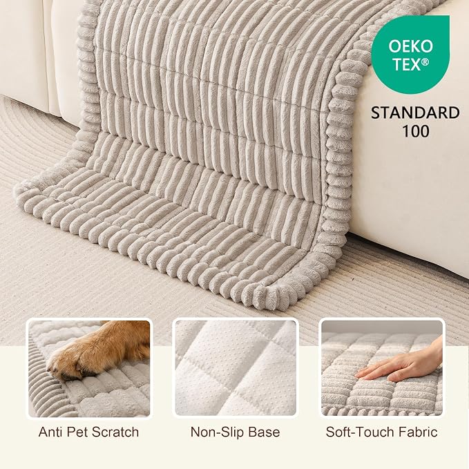 MEETSKY Non Slip Couch Covers for 3 Cushion Couch, Pet Sofa Cover Washable | Couch Cover for Dogs Cat Scratch Proof, Plush Sofa Covers Simply Put Sofa Slipcovers, Pet Friendly ,Oatmeal, 27.6" x 82.7" - Image 3