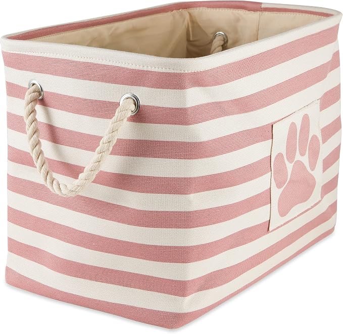 Bone Dry Pet Storage Collection Striped Paw Patch Bin, Rose, Medium Rectangle - Image 2