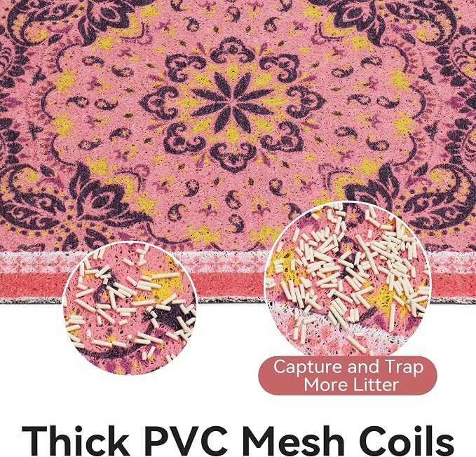 Cat Litter Mat, 40"x30" High-Density PVC Cat Litters Trapping Mat, Waterproof & Non-Slip Backing, Litter Box Catcher, Soft on Kitty Paws, Easy Washable Pet Supplies Pink - Image 3