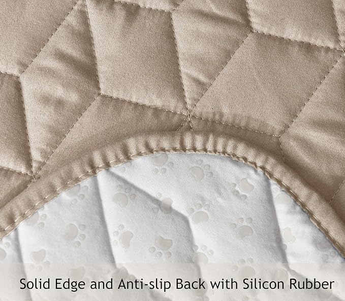 Ameritex Loveseat Cover Water-Resistant Quilted Furniture Protector with Back Nonslip Paws Slipcover for Dogs, Kids, Pets Loveseat Slipcover Stay in Place for Leather (Beige, 46'') - Image 5