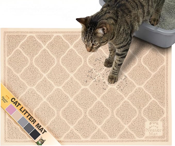 Neater Pets Neater Mat Cat Litter Mat, Thick & Durable Cat Mat for Litter Box, Trapper Pad Catches Mess to Protect Indoor Floors, Soft on Kitty Paws, Anti-Skid Grip Backing, Easy to Clean, Beige by NeaterPetBrands