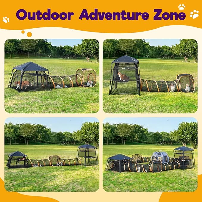 Outdoor Cat Enclosures with Tunnels, Rywell 10FT Cat Tunnel Outdoor with Cube, Portable Cat Playpen and Catio with Carry Bag for Multiple Cats - Image 3
