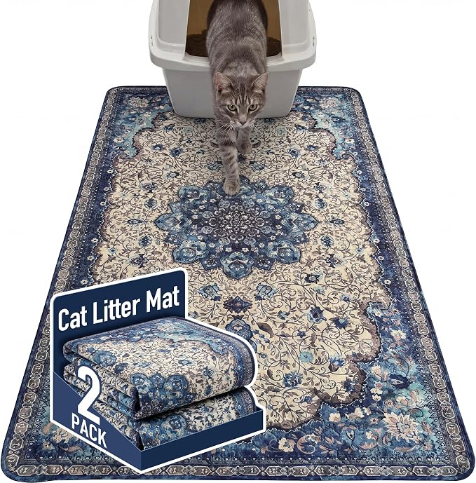 Hompet Cat Litter Mat 2 Pack, 35x60 Large Machine Washable Trapping Mats for Cats, Super Absorbent & Urine-Proof Cat Litter Box Mat for Floor, Waterproof & Non Slip Kitty Litter Rug by Hompet