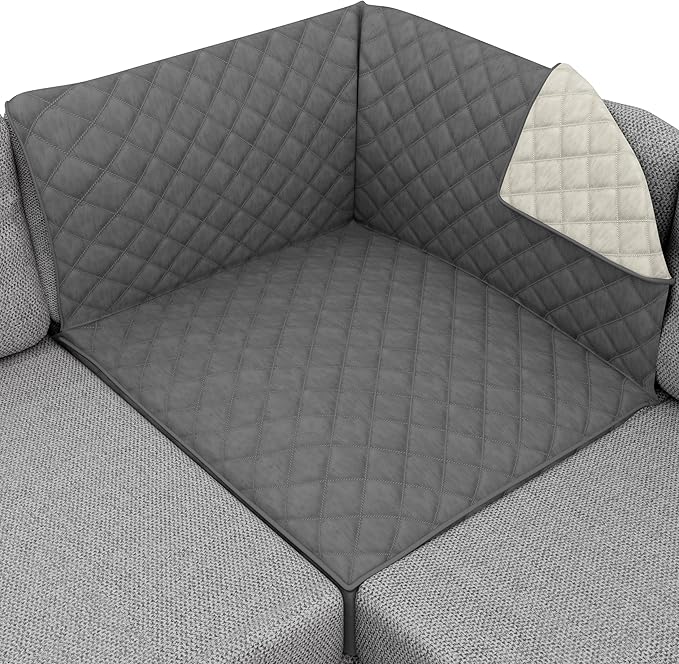 Sofa Shield® Couch Sectional Corner Slip Cover with Strap, Charcoal Linen | Reversible Furniture Protector, Stain and Tear Resistant Cushion Cover, Machine Washable Slipcover for Pets, Cats 70 inch by SofaShield