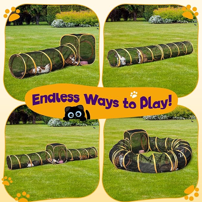 Outdoor Cat Enclosures with Tunnels, Rywell 10FT Cat Tunnel Outdoor with Cube, Portable Cat Playpen and Catio with Carry Bag for Multiple Cats - Image 7