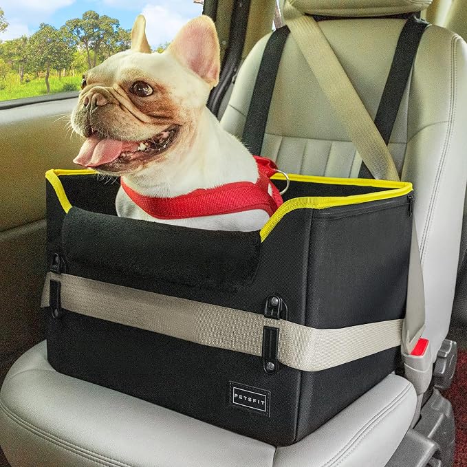 PETSFIT Small Dog Car Seat – Patented Safety Buckles – Safety Tether – Foldable Travel Dog Booster Car Seat Reduces Anxiety & Road Trips – Stable Frame, Soft Cushion, Fits Front/Back Seat by Petsfit