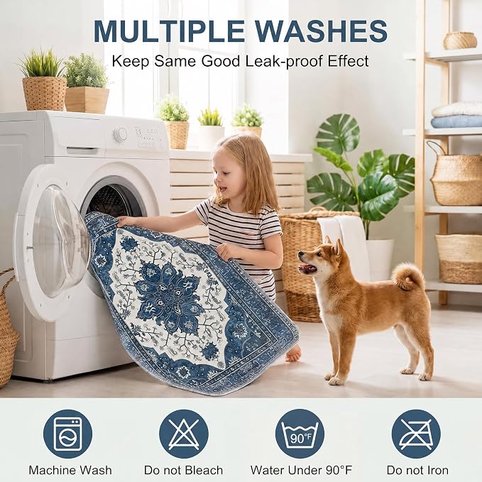 4PACK Washable Pee Pads for Dogs,Great Urine Absorbent Reusable Puppy Training Pads,Waterproof,Leak-Proof & Non-Slip Potty Pads for Whelping,Crate,Playpen,Bed.(Dark Navy Floral,18"x24") - Image 5