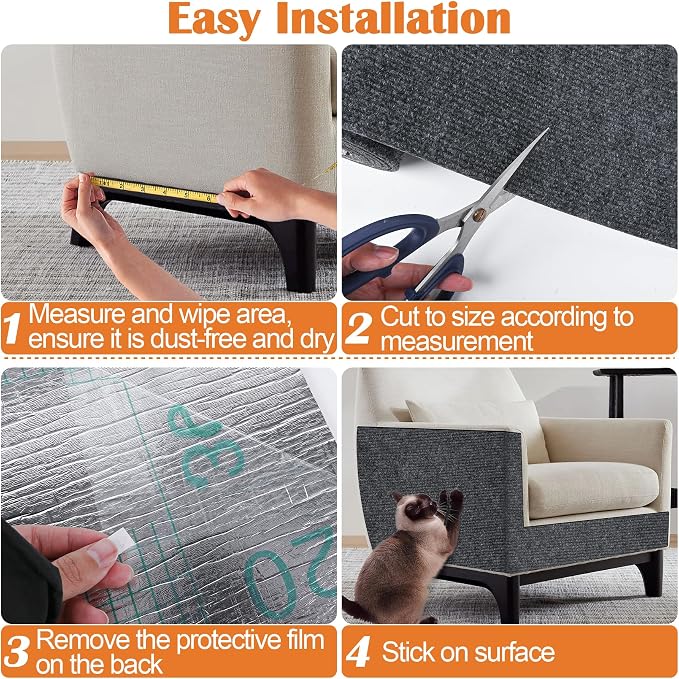 Cat Scratch Furniture Protector - 138" x 15.8" Trimmable Self-Adhesive Cats Claws Scratch Pads, DIY Cat Climbing Couch Protector for Scratch Post Cat Tree Replacement Indoor (Dark Gray) - Image 5