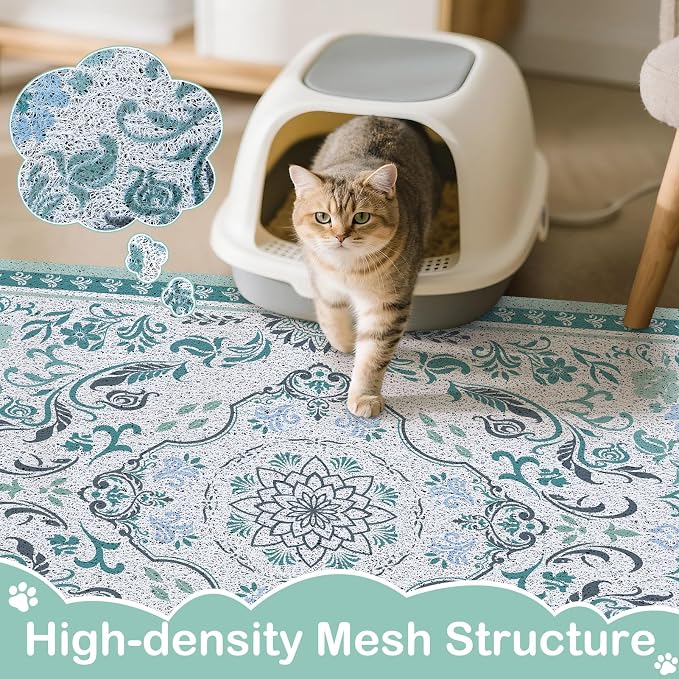 33"x22" Cat Litter Mat Waterproof Non-Slip Litter Trapping Pad | Soft Mesh Litter Box Mat With A Decorative Pattern Captures Scatter Effectively To Keep Floors Clean And Tidy - Image 3