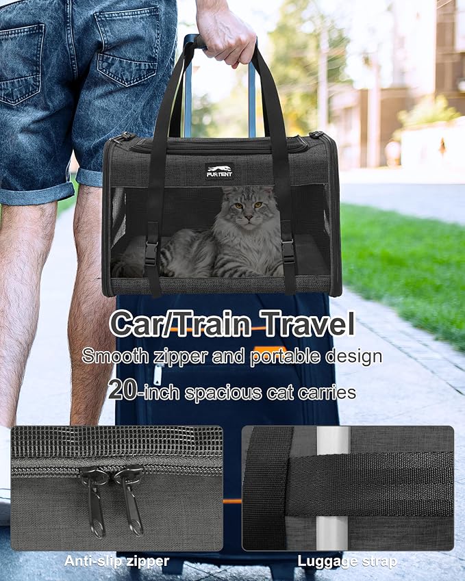 Soft-Sided Large Cat Carrier for 2 Cats, Spacious Foldable Pet Travel Carrier for Large Cats up to 25 Lbs, Double Cat Bag with Shoulder Strap, 20x13x13 Inch, Fits Maine Coon and Small Dogs, Black | Spacious 20×13×13 in design with reinforced frame for ... - Image 5