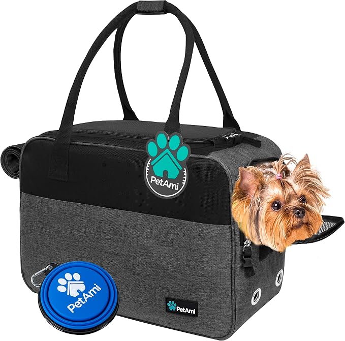 PetAmi Dog Purse Carrier for Small Dogs Cats, TSA Airline Approved Soft-Sided Pet Carrier with Pockets, Ventilated Travel Tote Bag with Bed & Shoulder Strap, Puppy Kitten, Max 12 lbs, Heather Charcoal by PetAmi