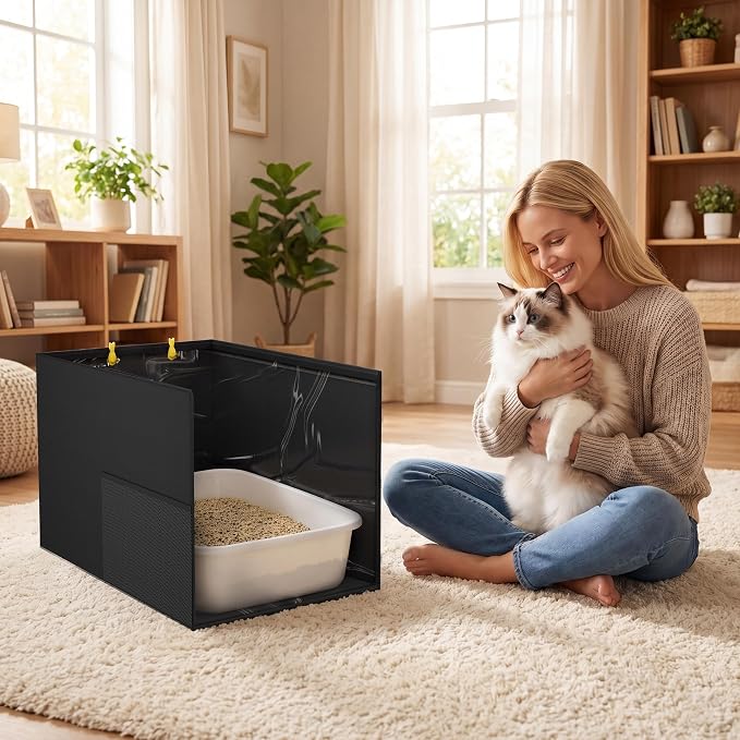 Aokeyee Black High Side Cat Litter Box Enclosure Splash Guard | All-Inclusive Waterproof, 27.16x21.65x16.53, Foldable Anti-Leakage Dust Control - Image 7