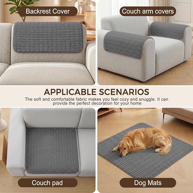 Foxdecor Couch Arm Covers for Sofa Arm Chair Covers Set of 2 | Sofa Arm Covers Cat Scratch Resistant Couch Protectors, Washable Armrest Cover Furniture Arm Covers, Dark Grey 30x30 in - Image 4