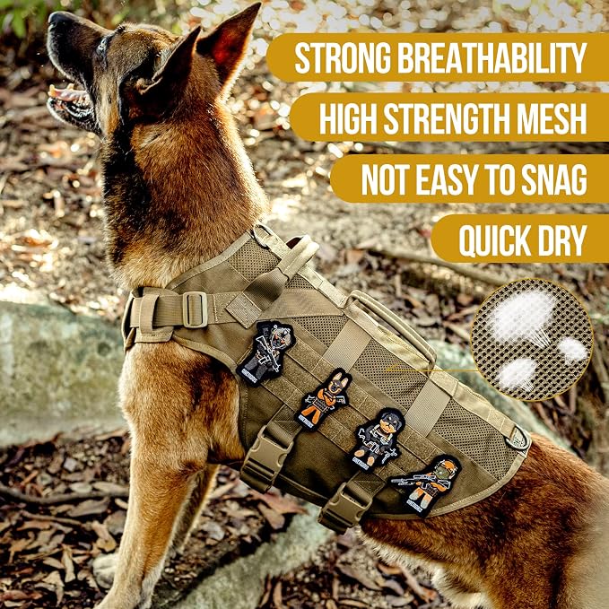 OneTigris No Pull Tactical Dog Harness for Medium Dog, Aire Mesh Dog Vest Harness, Breathable Military Molle Vests with Handles, Service Dog Vest for Walking Hiking Training (M, Brown) - Image 2