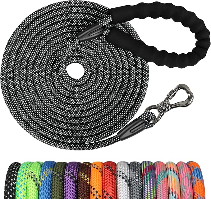 NTR Long Dog Leash, 20FT Check Cord with Swivel Lockable Hook and Comfortable Padded Handle for Reflective Dog Leash for Small Medium and Large Dogs Walking Training Hiking Camping Playing by NTR
