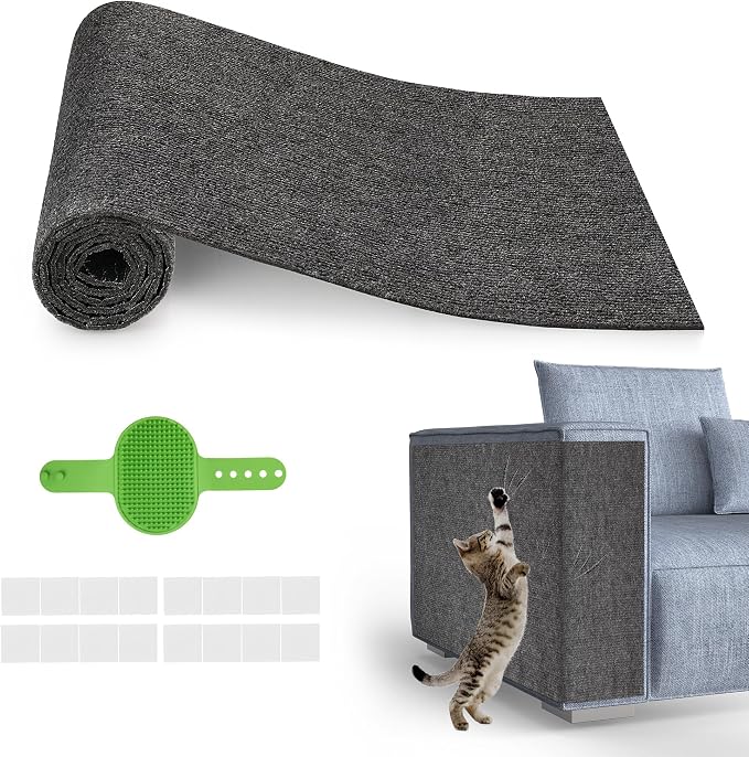 Cat Scratch Furniture Protector, 39.3''x15.8'' Trimmable DIY Self-Adhesive, Durable Corner Scratcher Couch Protectors from Cat Claws for Sofa, Tree Shelves & Scratching Posts (Dark Gray) by HOOSHEE