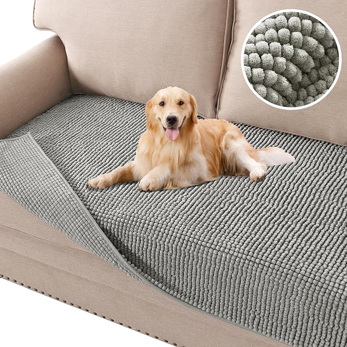 H.VERSAILTEX Plush Chenille Dog Bed Cover Thick Soft Loveseat Cover for 2 Cushion Couch Anti Slip Couch Cover Furniture Protector for Dog, Pet, Cat (35" x 62", Dove) by HVERSAILTEX
