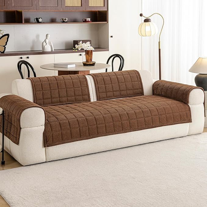 Couch Covers for Sectional Sofa, L Shaped Modular Couch Cover | 35”x71” Dark Brown Velvet Non Slip Sofa Covers Washable for 2 Cushion Sofa, Couch Protect Against Pet Hair, Scratches Stains - Image 2